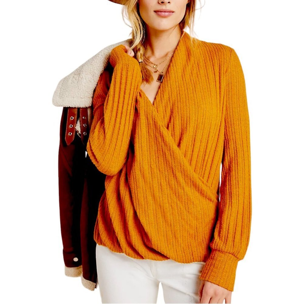 Maeve By Anthropologie Women's Mustard Wrap Top Size Small